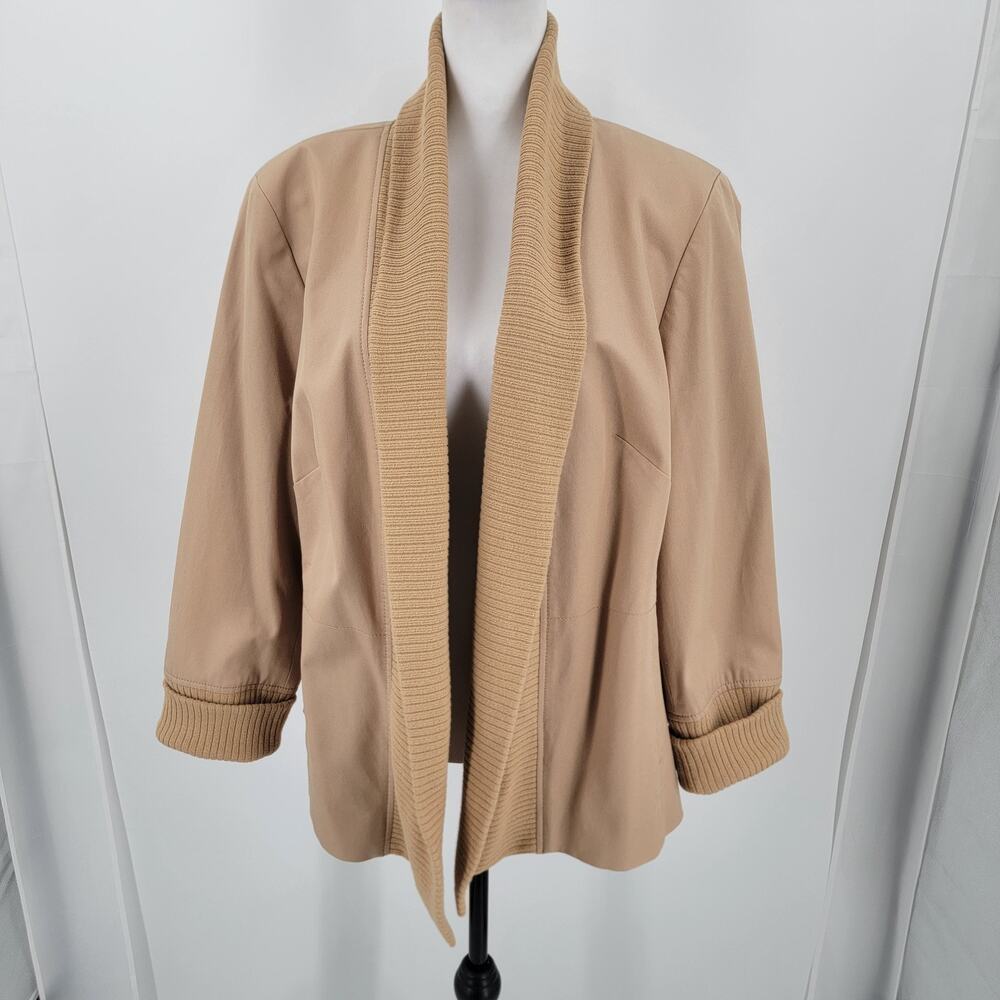 Elana by Tanner Jacket Womens 16 Tan Ribbed Knit Shawl Collar Cuffs Vintage